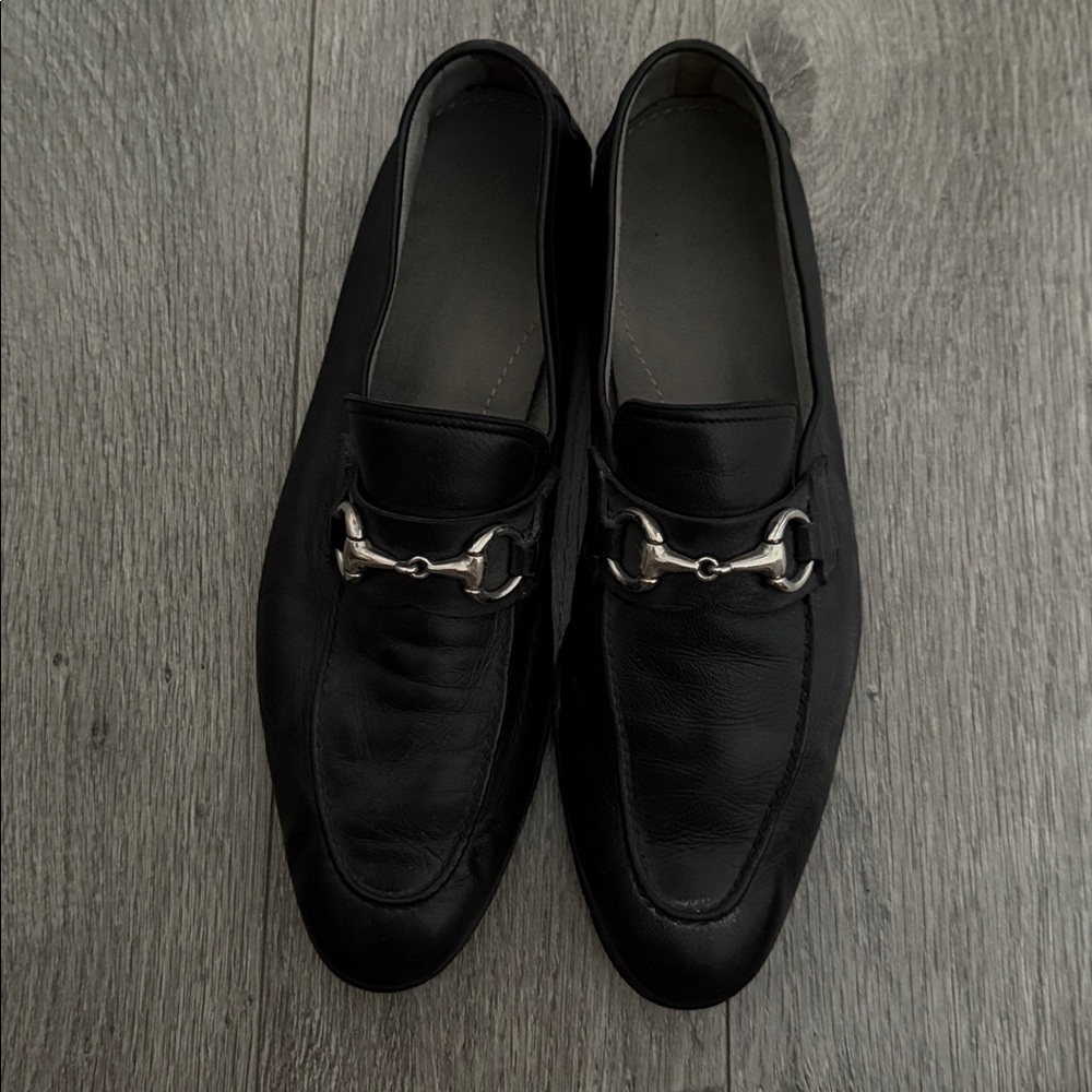 Black Soft Leather Loafers with Silver Buckle sz 9.5